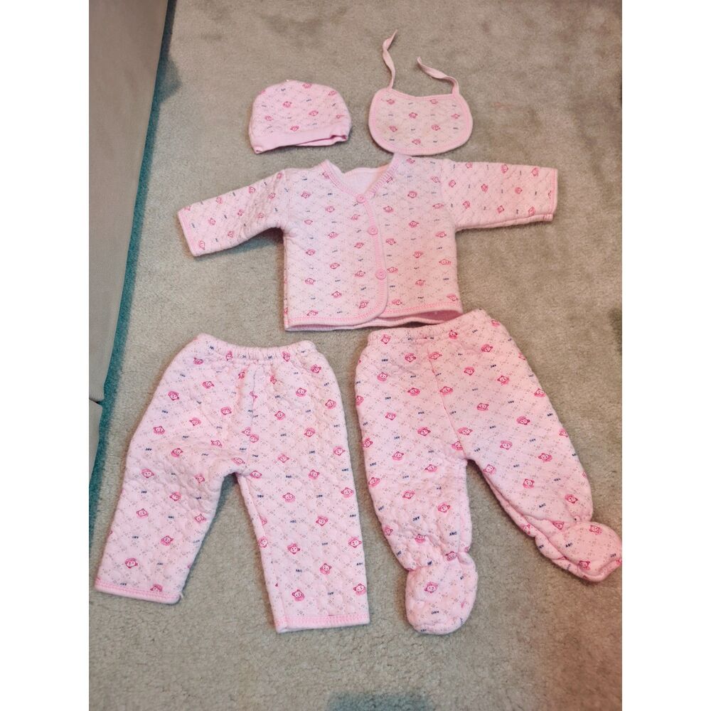 Soft Cotton Blend Top, PJ with Cap and Bib Set for Winter (0-3 Months) (Pink)